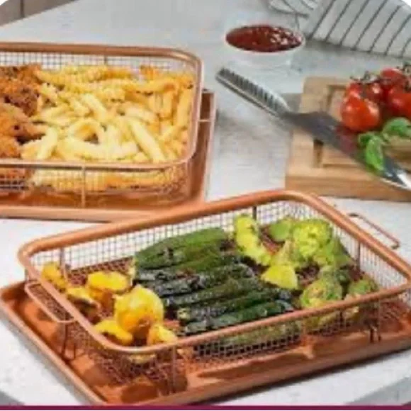 2 pack Copper Chef Oven Air Fryer Crisper Non-Stick Tray Sets - Dishwasher Safe - Picture 6 of 13